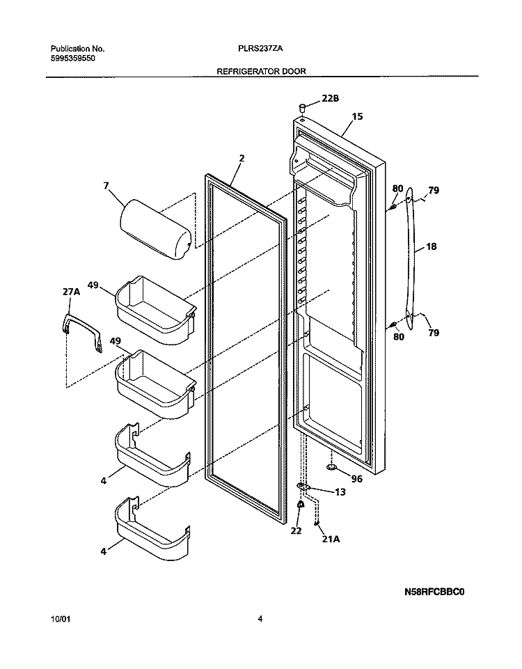 REFRIGERATOR DOOR Diagram and Parts List for PLRS237ZAB1  Frigidaire Refrigerator
