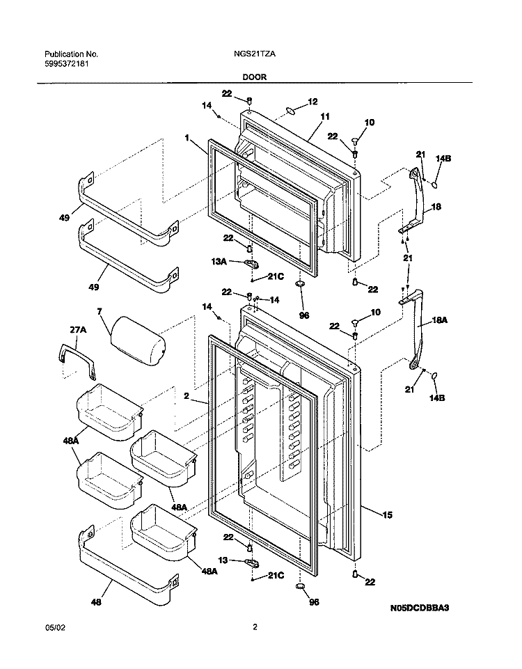 DOORS Diagram and Parts List for NGS21TZAB3  Frigidaire Refrigerator