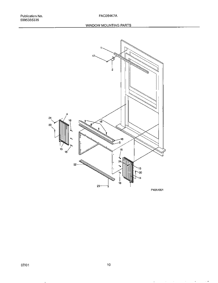 WINDOW MOUNTING Diagram and Parts List for FAC084K7A3  Frigidaire Air Conditioner