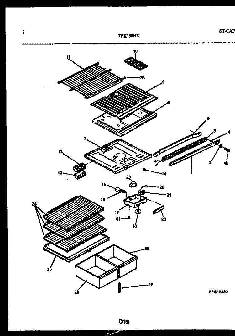 SHELVES AND SUPPORTS Diagram and Parts List for TPK180HN1D  Kelvinator Refrigerator