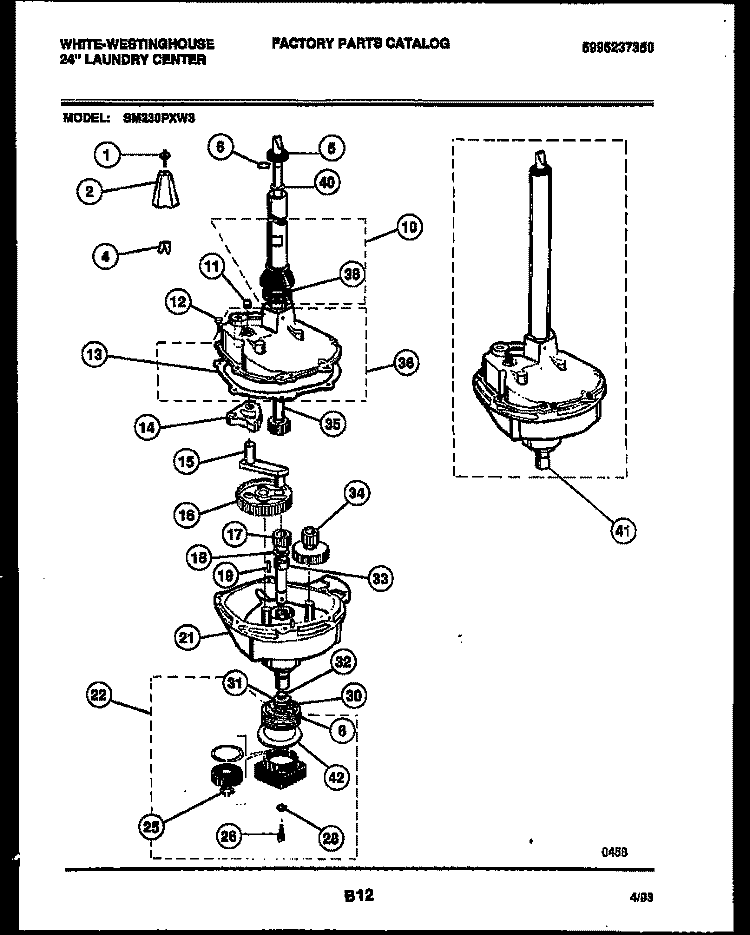 TRANSMISSION PARTS Diagram and Parts List for SM230PXD3  Frigidaire Washer