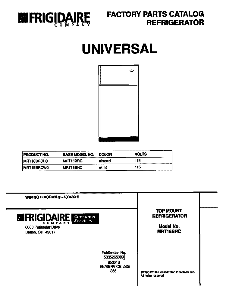 COVER Diagram and Parts List for MRT18BRCW0  Uni Refrigerator