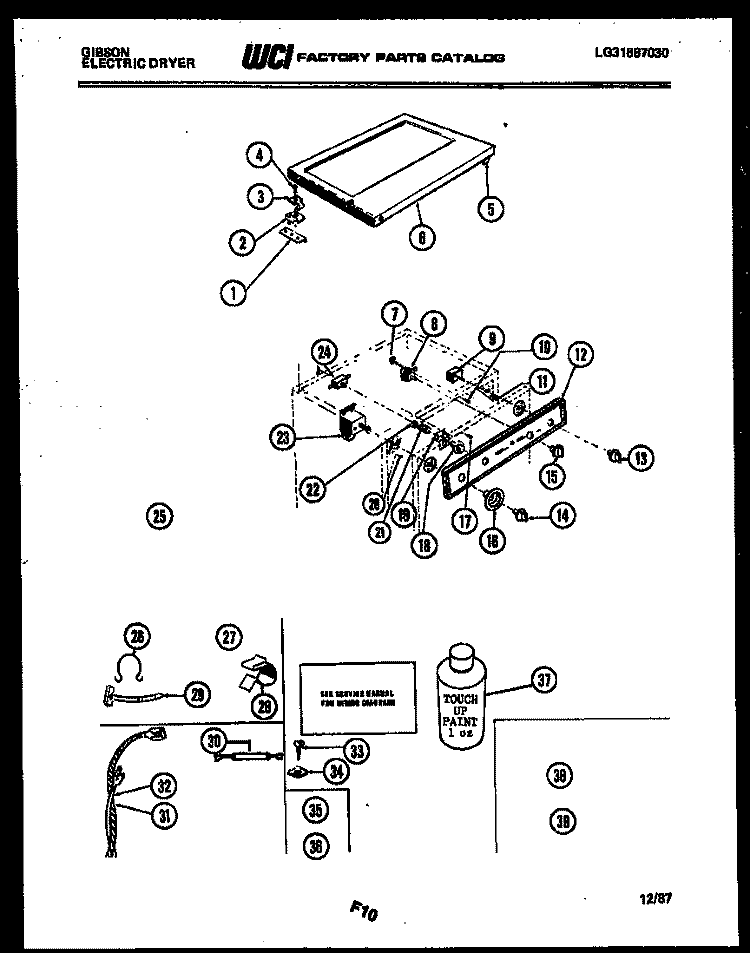 TOP, CONTROL AND MISCELLANEOUS PART Diagram and Parts List for DE27S6FTMA  Gibson Dryer