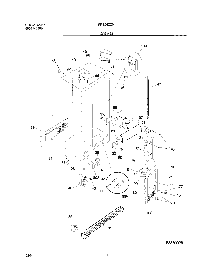 CABINET Diagram and Parts List for FRS26ZGHD5  Frigidaire Refrigerator