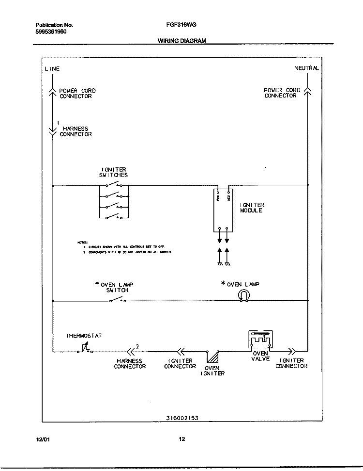 WIRING DIAGRAM Diagram and Parts List for FGF316WGSJ  Frigidaire Range