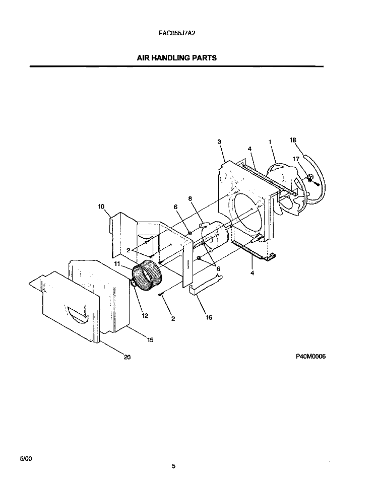 AIR HANDLING PARTS Diagram and Parts List for FAC055J7A2  Frigidaire Air Conditioner