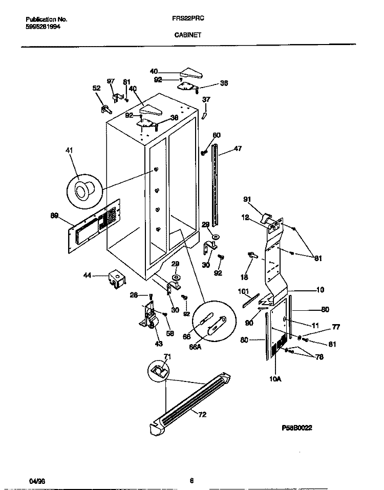 CABINET Diagram and Parts List for FRS22PRCW1  Frigidaire Refrigerator