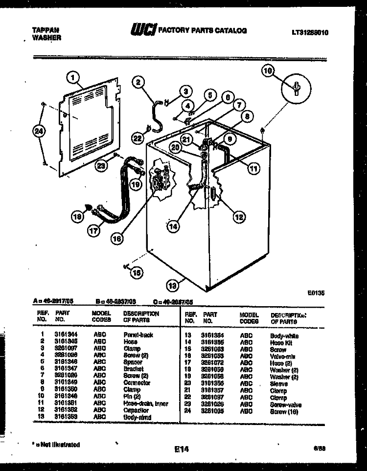 CABINET PARTS Diagram and Parts List for 46-2817-00-05  Tappan Washer