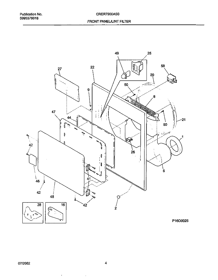FRNT PNL, DOOR Diagram and Parts List for CRER7900AS0  Frigidaire Dryer