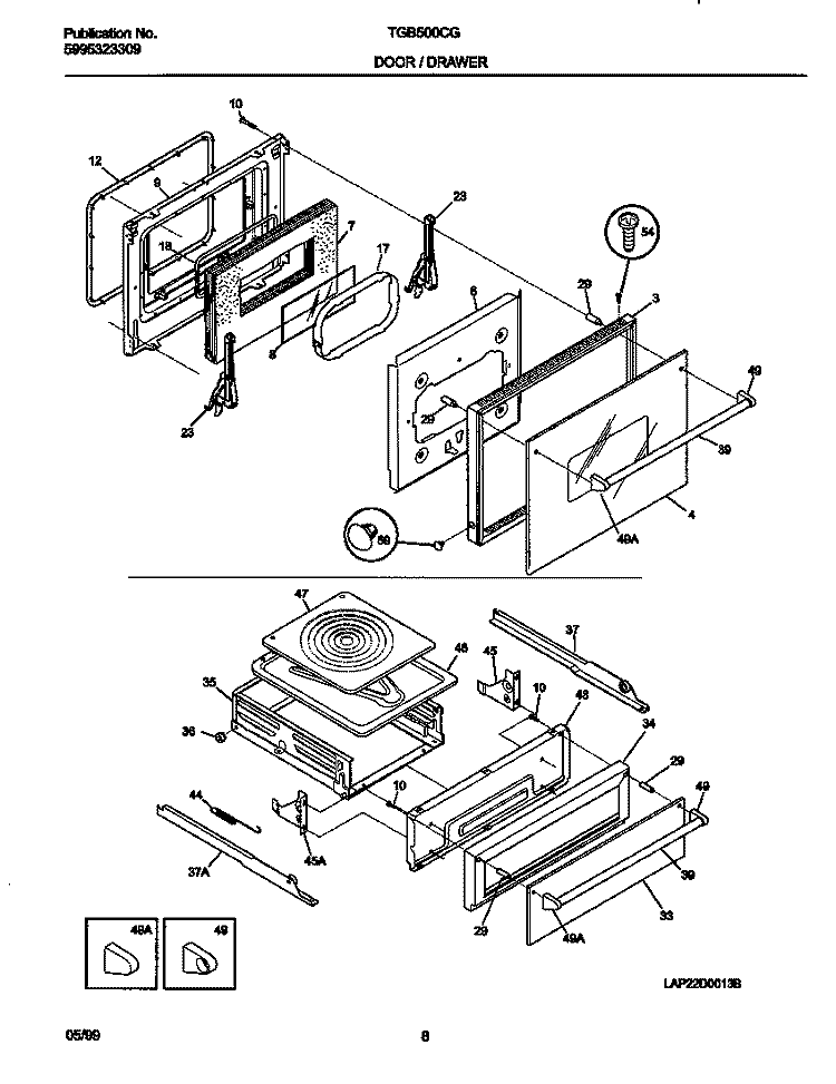 DOOR Diagram and Parts List for TGB500CGB2  Tappan Wall Oven