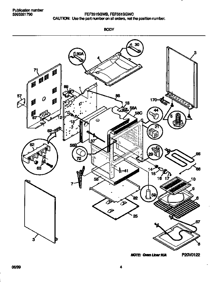 BODY Diagram and Parts List for FEF351SGWB  Frigidaire Range