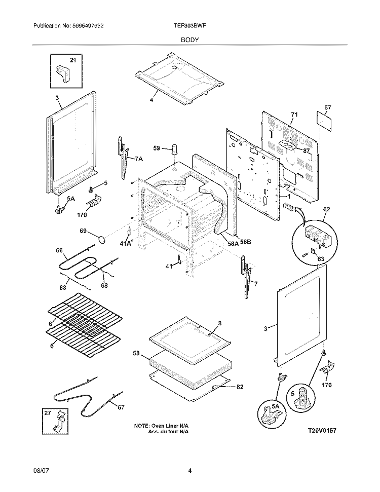 BODY Diagram and Parts List for TEF303BWF  Tappan Range