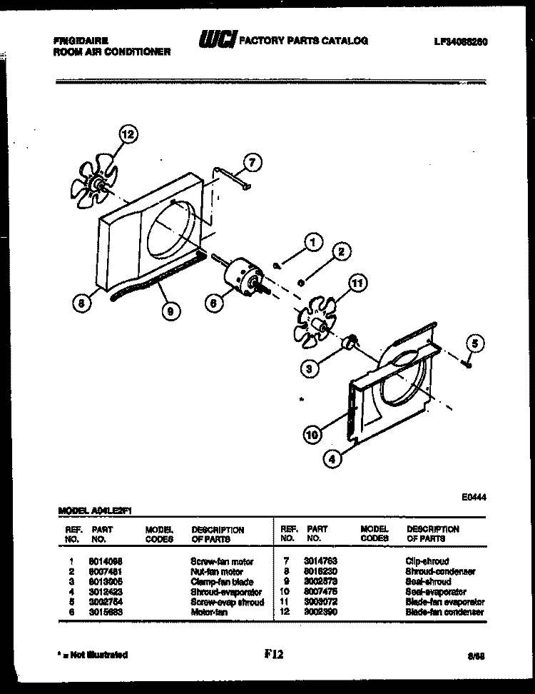 AIR HANDLING PARTS Diagram and Parts List for A04LE2F1  Frigidaire Air Conditioner