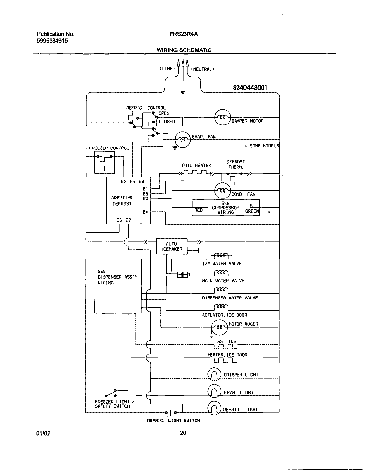 WIRING SCHEMATIC Diagram and Parts List for FRS23R4AW3  Frigidaire Refrigerator