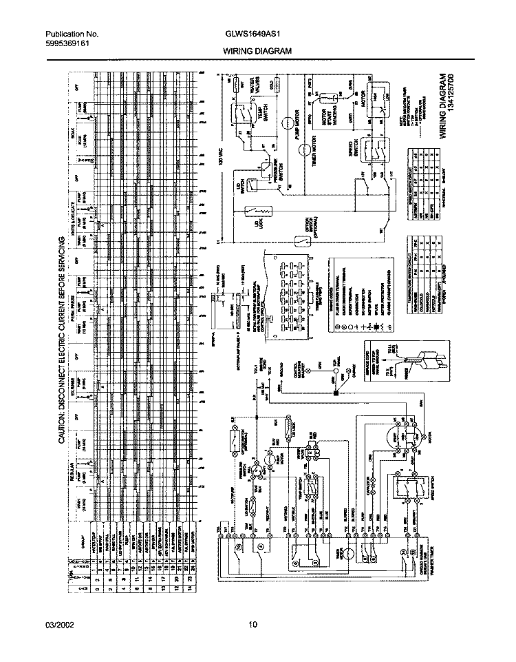 134125700 WIRING DIAGRAM Diagram and Parts List for GLWS1649AS1  Frigidaire Washer