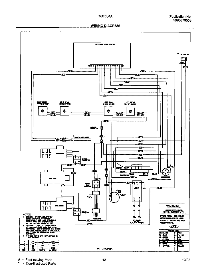 WIRING DIAGRAM Diagram and Parts List for TGF364ASD  Tappan Range