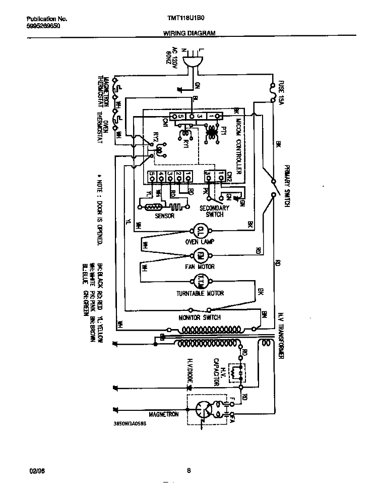 WIRING DIAGRAM Diagram and Parts List for TMT118U1B0  Tappan Microwave