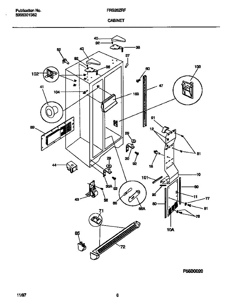 CABINET Diagram and Parts List for FRS28ZRFD0  Frigidaire Refrigerator