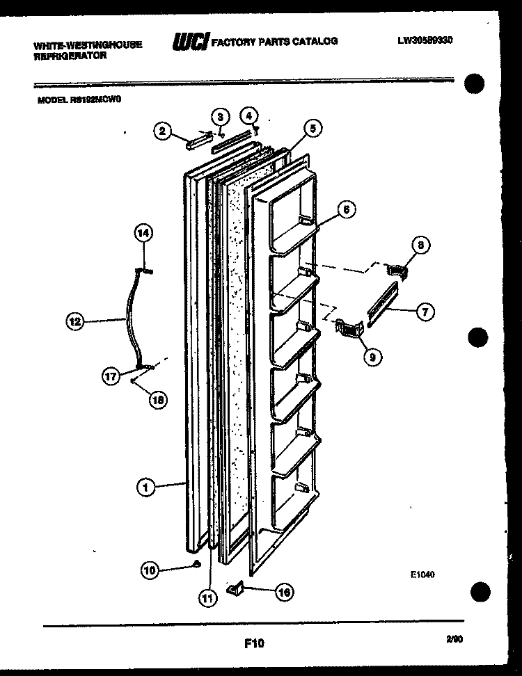 FREEZER DOOR PARTS Diagram and Parts List for RS192MCF0  Frigidaire Refrigerator