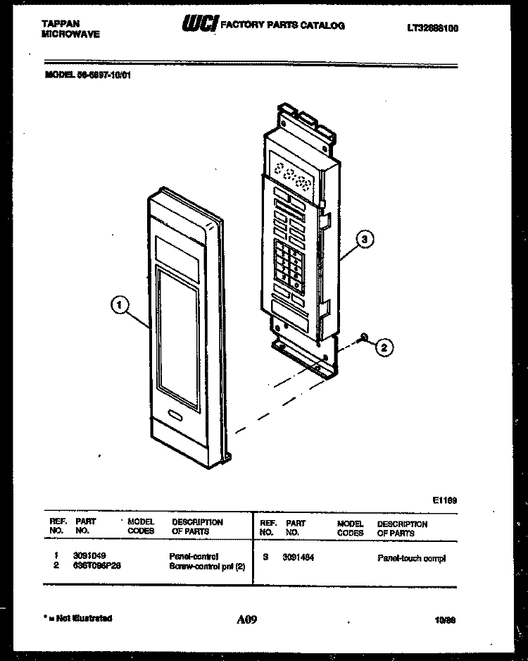CONTROL PANEL Diagram and Parts List for 56-5897-10-01  Tappan Microwave