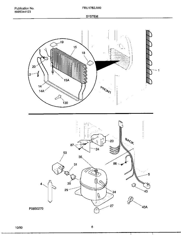 SYSTEM Diagram and Parts List for FRU17B2JW0  Frigidaire Refrigerator