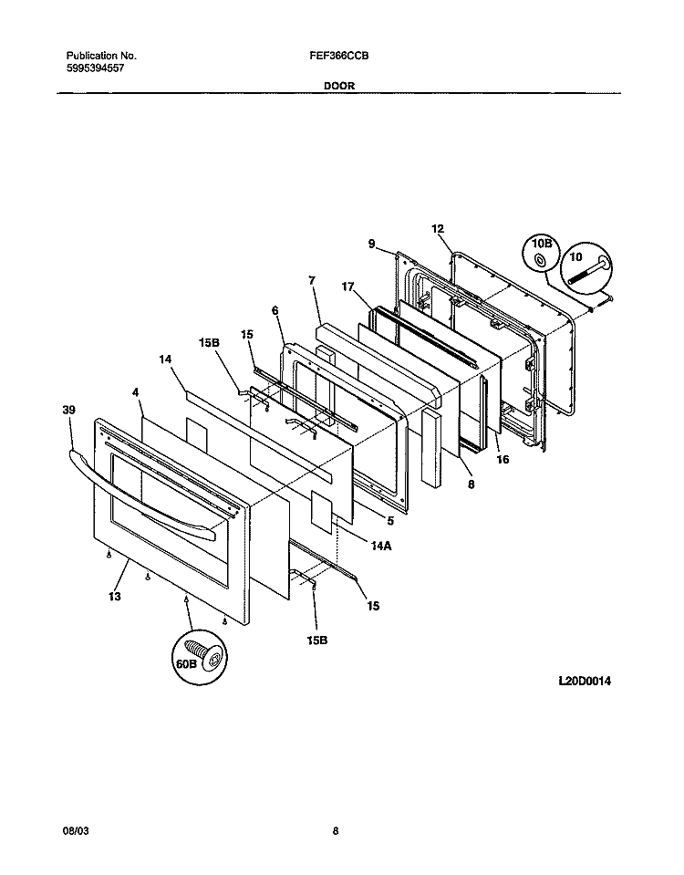 DOOR Diagram and Parts List for FEF366CCB  Frigidaire Range