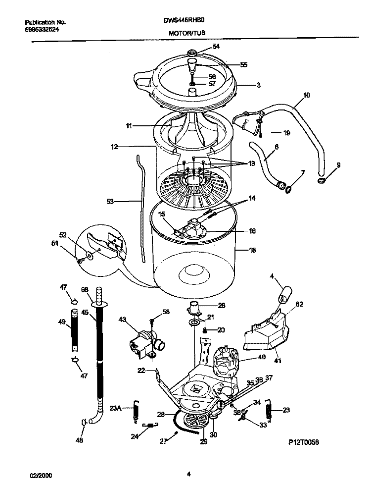 P12T0058 WSHR MTR, HOSE Diagram and Parts List for DWS445RHS0  Gibson Washer