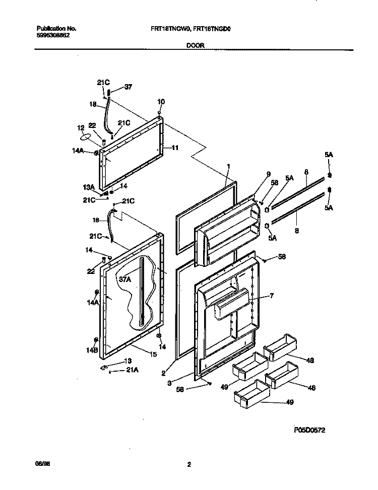 DOOR Diagram and Parts List for FRT18TNGD0  Frigidaire Refrigerator
