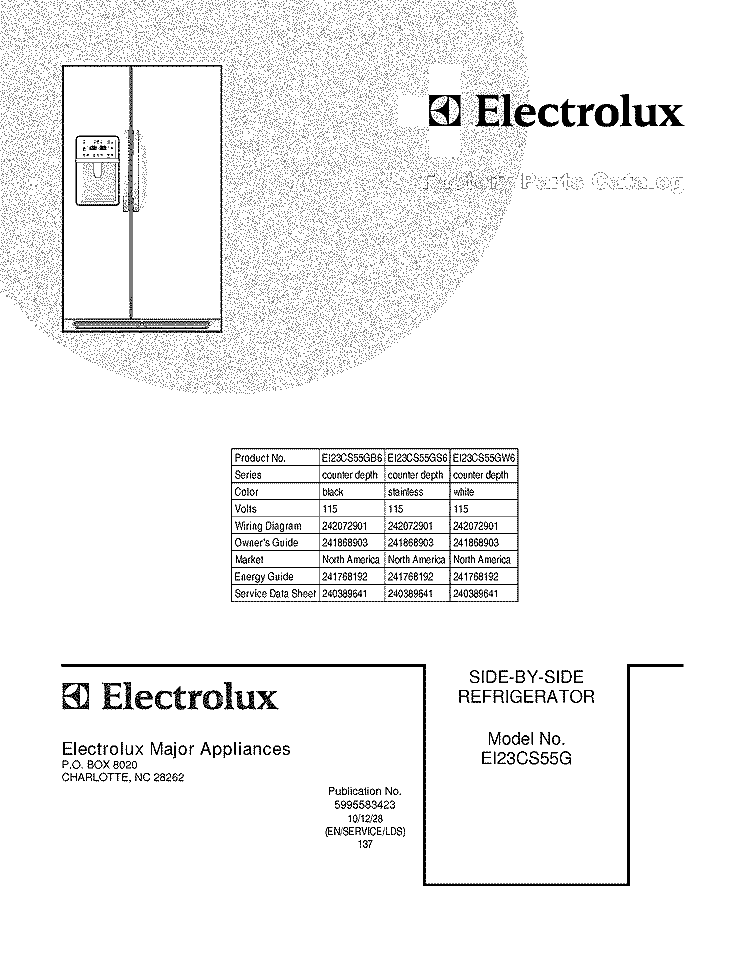 COVER Diagram and Parts List for EI23CS55GB6  Electrolux Refrigerator