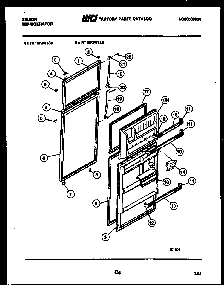 DOOR PARTS Diagram and Parts List for RT19F3WT3D  Gibson Refrigerator