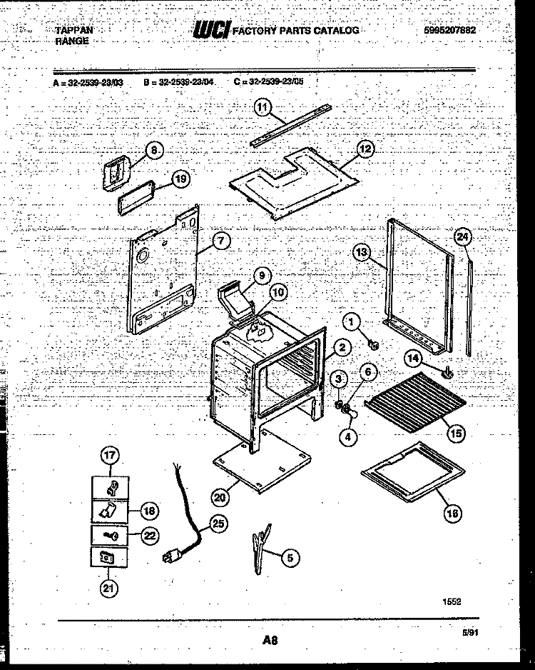 BODY PARTS Diagram and Parts List for 32-2539-00-04  Tappan Range