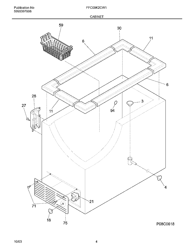 CABINET Diagram and Parts List for FFC09K2CW1  Frigidaire Freezer