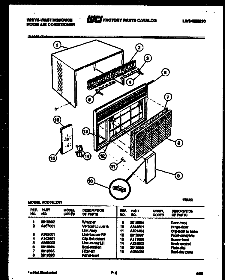 CABINET PARTS Diagram and Parts List for AC057L7A1  Frigidaire Air Conditioner