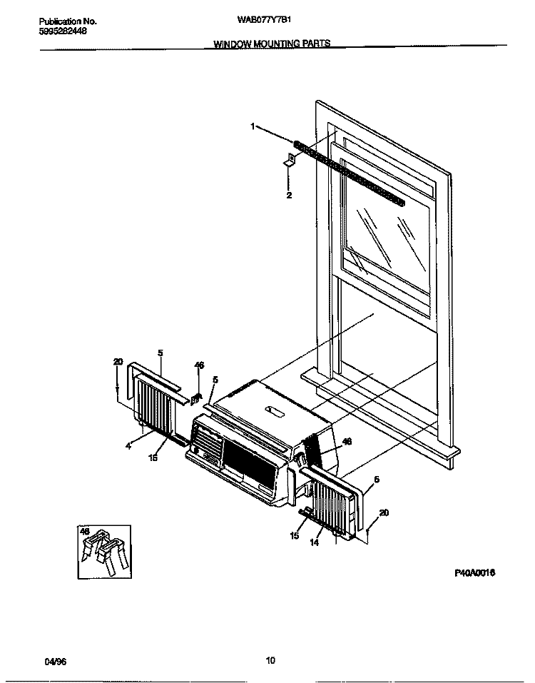WINDOW MOUNTING PARTS Diagram and Parts List for WAB077Y7B1  Frigidaire Air Conditioner