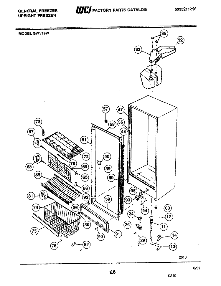 CABINET Diagram and Parts List for GWV19W  Frigidaire Freezer