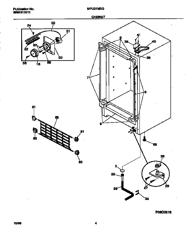 CABINET Diagram and Parts List for MFU21M3GW1  Frigidaire Freezer