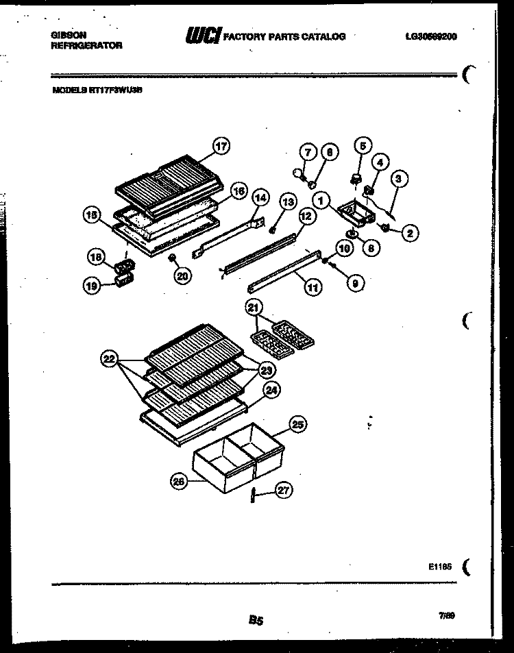 SHELVES AND SUPPORTS Diagram and Parts List for RT17F3WU3B  Gibson Refrigerator