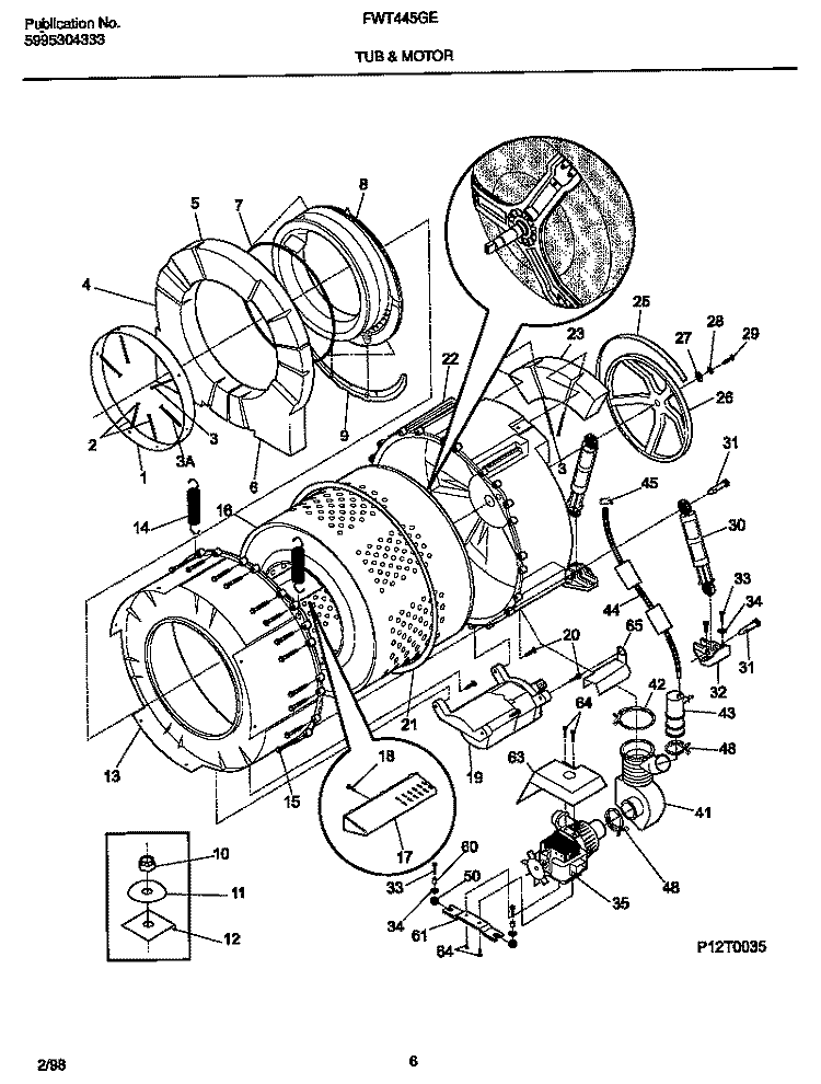 TUB & MOTOR Diagram and Parts List for FWT445GES2  Frigidaire Washer