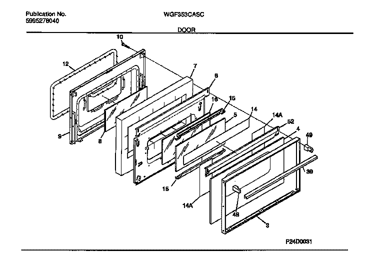 DOOR Diagram and Parts List for WGF353CASC  Frigidaire Range