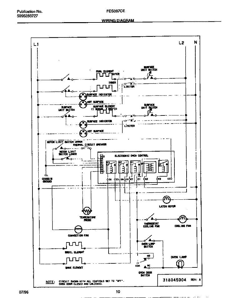WIRING DIAGRAM Diagram and Parts List for FES367CETA  Frigidaire Range