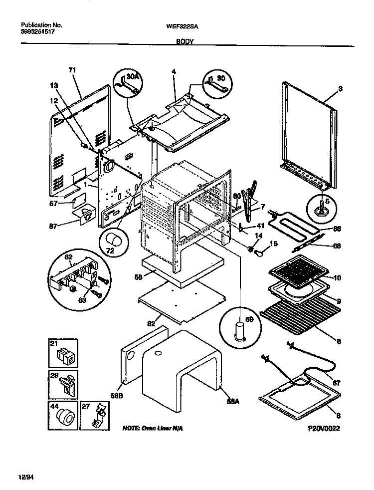 BODY Diagram and Parts List for WEF322SAWA  Frigidaire Range