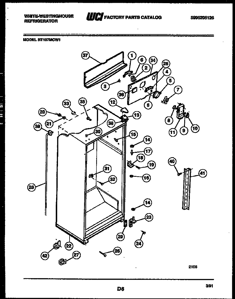 CABINET PARTS Diagram and Parts List for RT197MCV1  Frigidaire Refrigerator