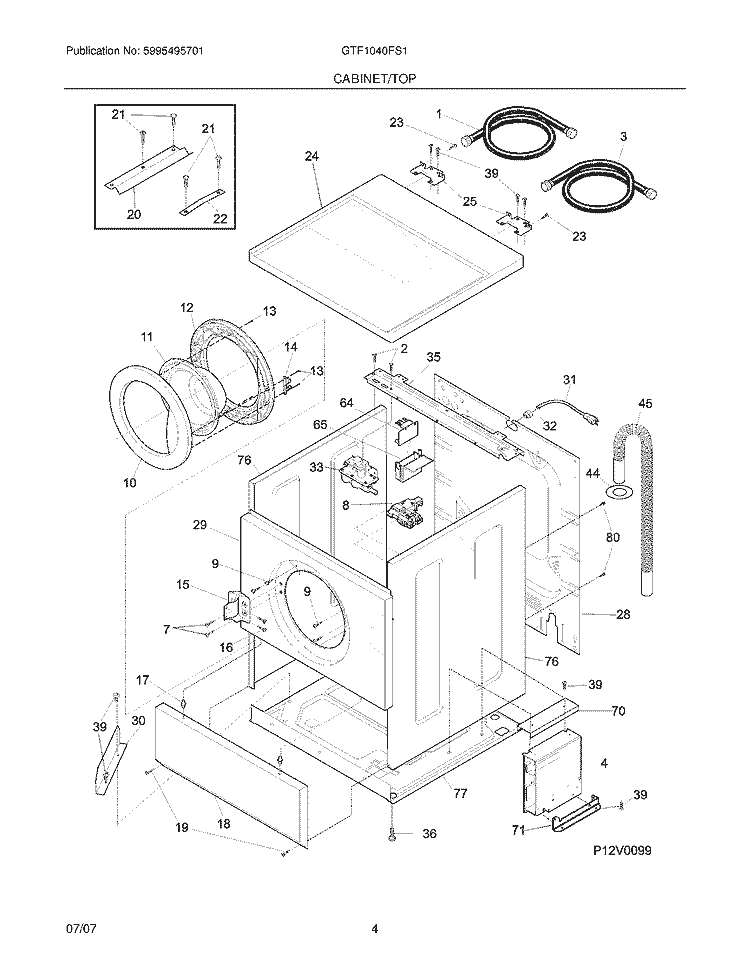 CABINET / TOP Diagram and Parts List for GTF1040FS1  Gibson Washer