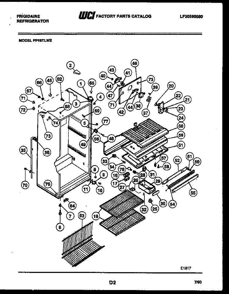 CABINET PARTS Diagram and Parts List for FP18TLW2  Frigidaire Refrigerator