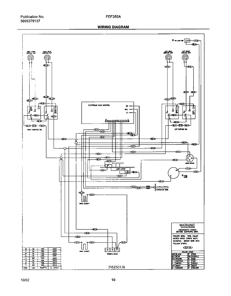 WIRING SCHEMATIC Diagram and Parts List for FEF355ASE  Frigidaire Range