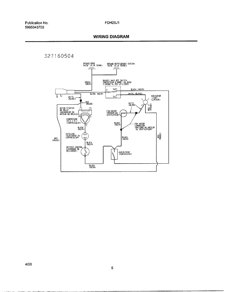 WIRING DIAGRAM Diagram and Parts List for FDH25J1  Frigidaire Dehumidifier