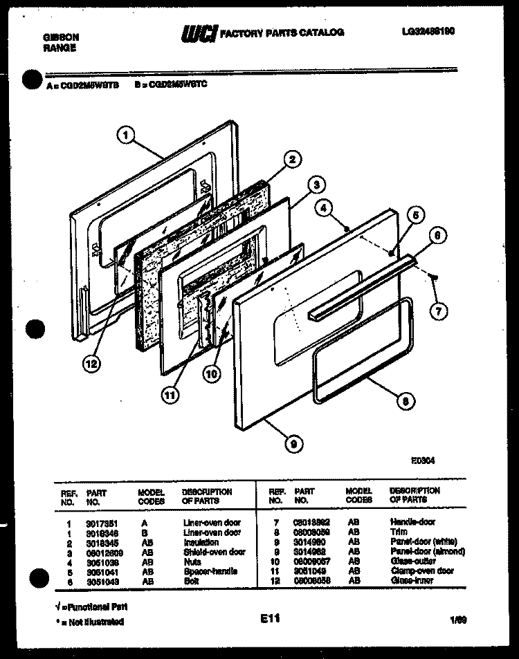 DOOR PARTS Diagram and Parts List for CGD2M5WSTC  Gibson Range