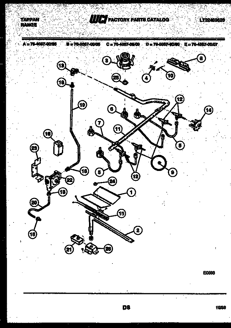 BURNER, MANIFOLD AND GAS CONTROL Diagram and Parts List for 76-4667-32-06  Tappan Microwave Oven Combo