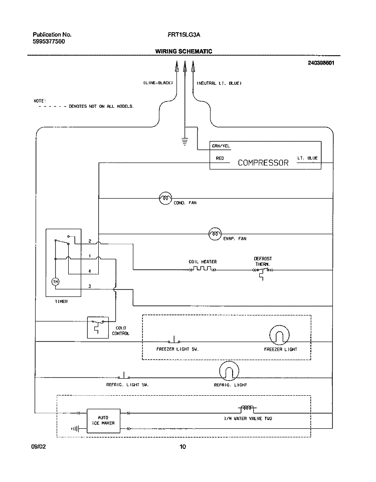 WIRING SCHEMATIC Diagram and Parts List for FRT15LG3AQ1  Frigidaire Refrigerator