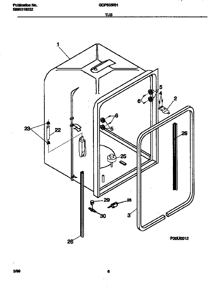 TUB Diagram and Parts List for GDP635RHR0  Gibson Dishwasher